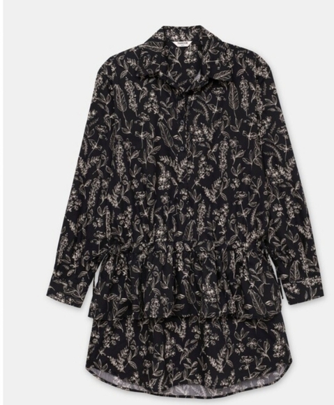 Thakoon Botanical Print Long Sleeve Cotton & Silk Shirtdress in Black NWT - Picture 10 of 10